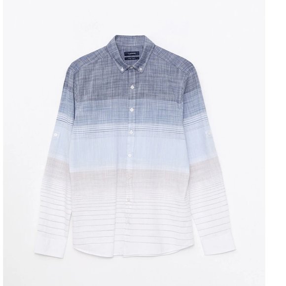 100% cotton Button Down Shirt with Horizontal Stripes and Gradient Print Sise L - Picture 6 of 16